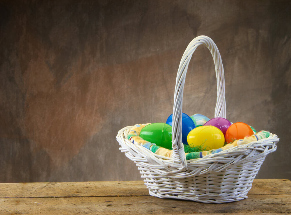 Plastic eggs in an Easter basket