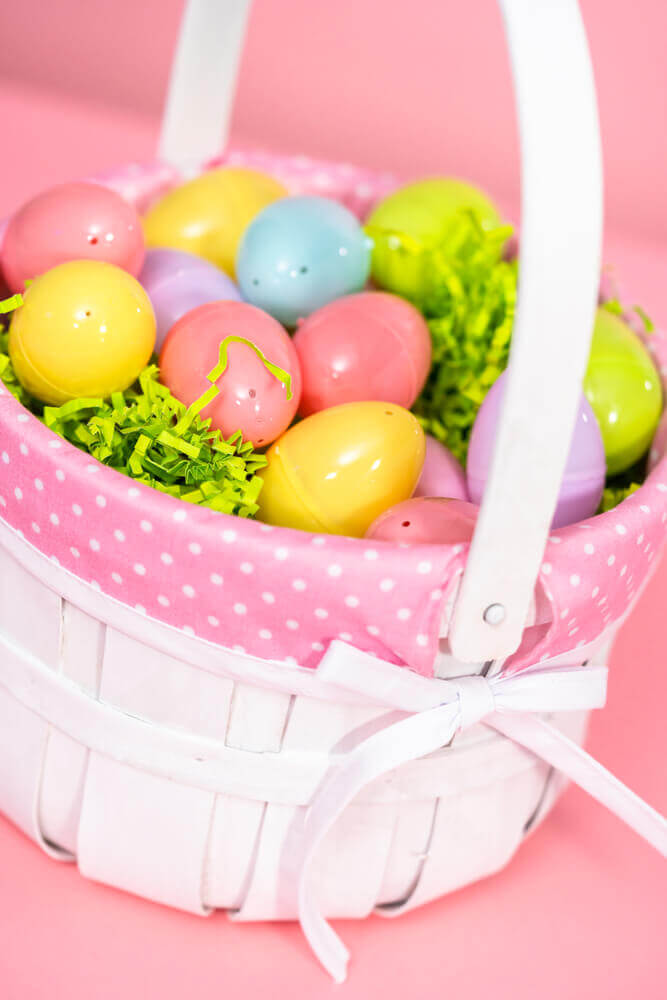 Colorful Easter eggs in Easter basket